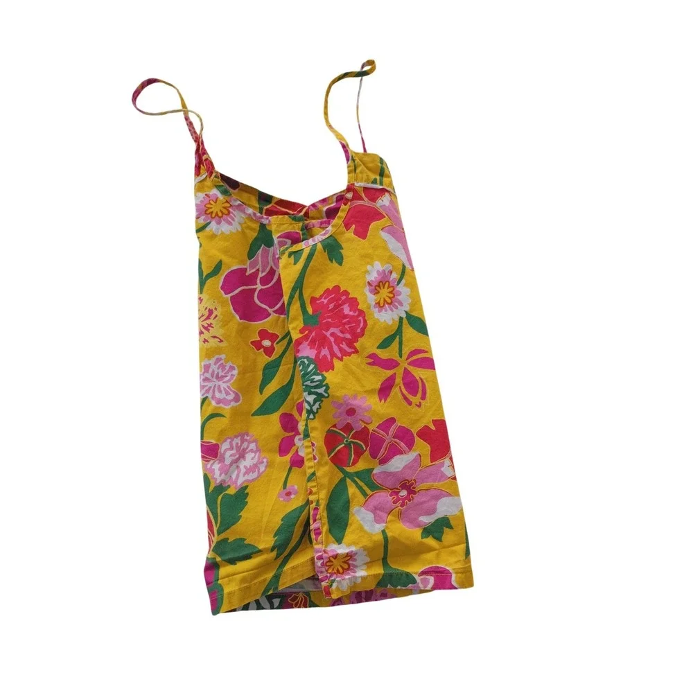 J Crew‎ Yellow Floral Print Cami Tank Top Women's Size M - 100% Cotton